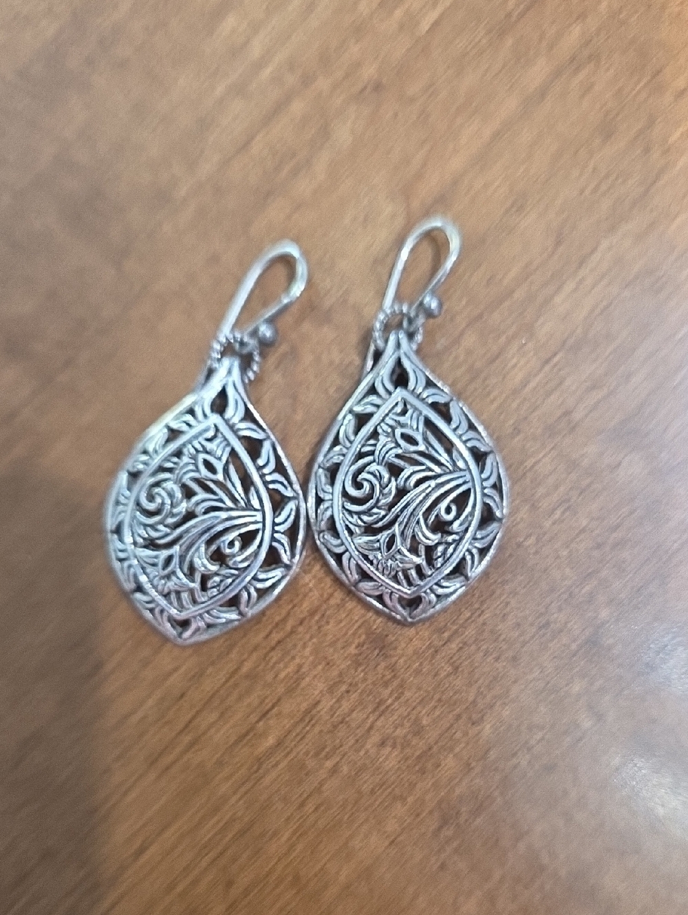 Barse Thailand 925 Sterling Silver Drop Scroll Filagree Earrings